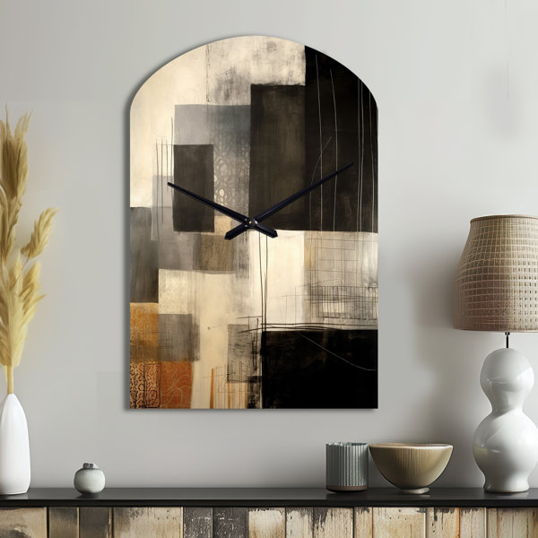 Design Art Black Mid Century Fusion II Arch Shape Beige Wall Clock